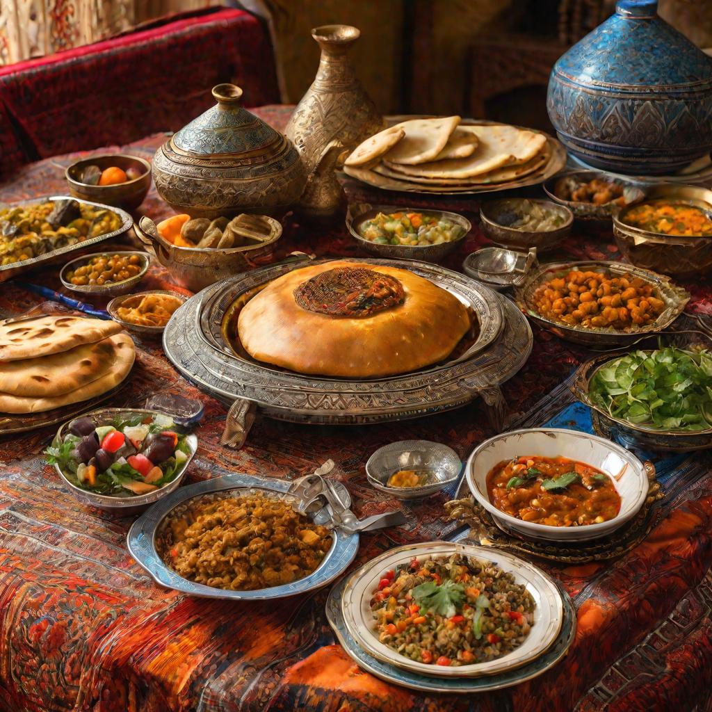 Праздничный узбекский стол с едой