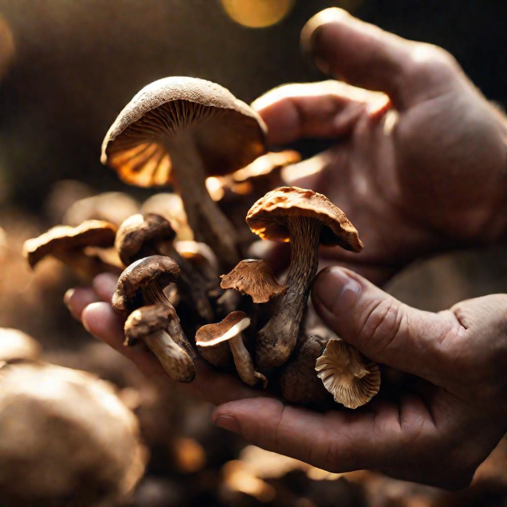 Рука держит сушеные грибы