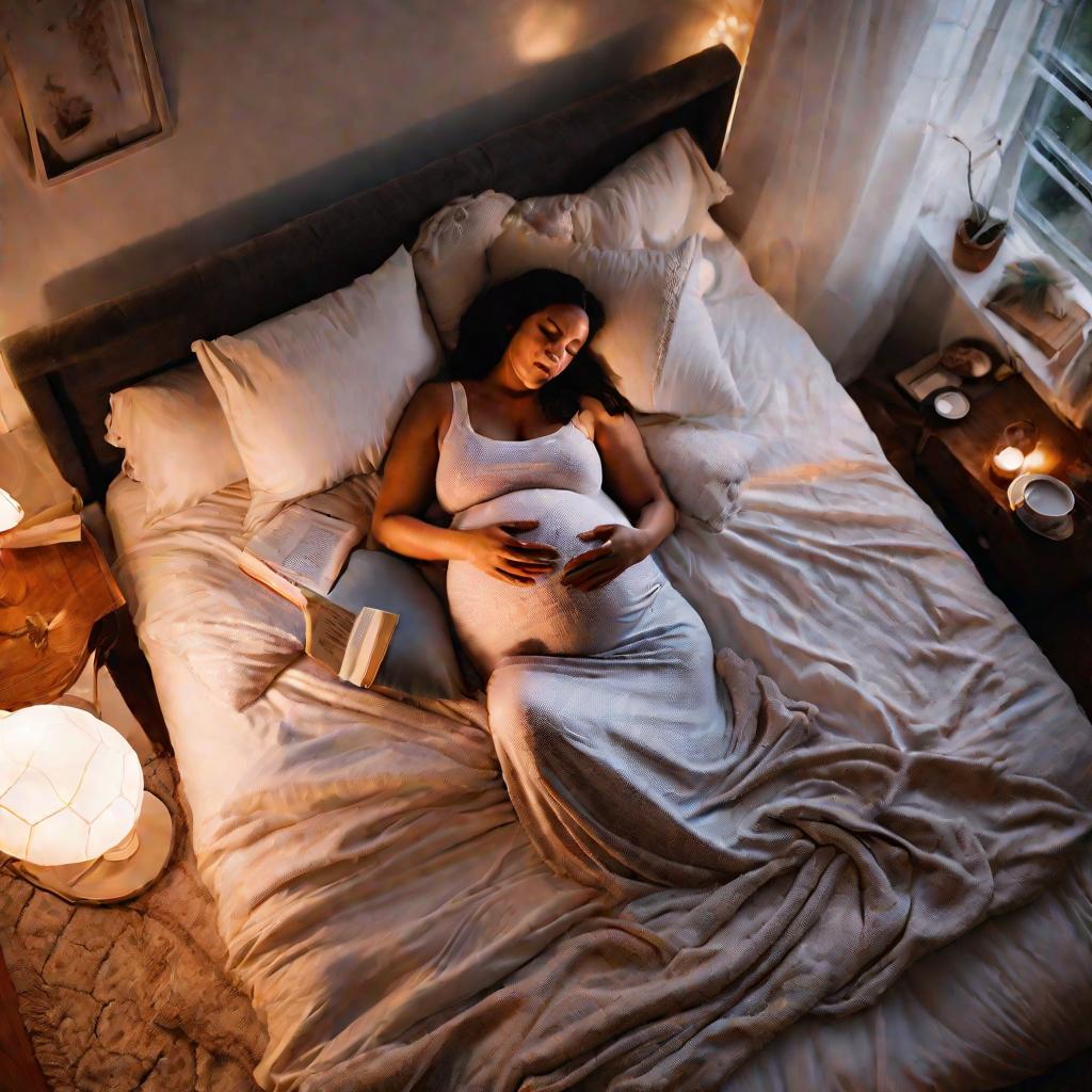Беременная читает книгу в постели