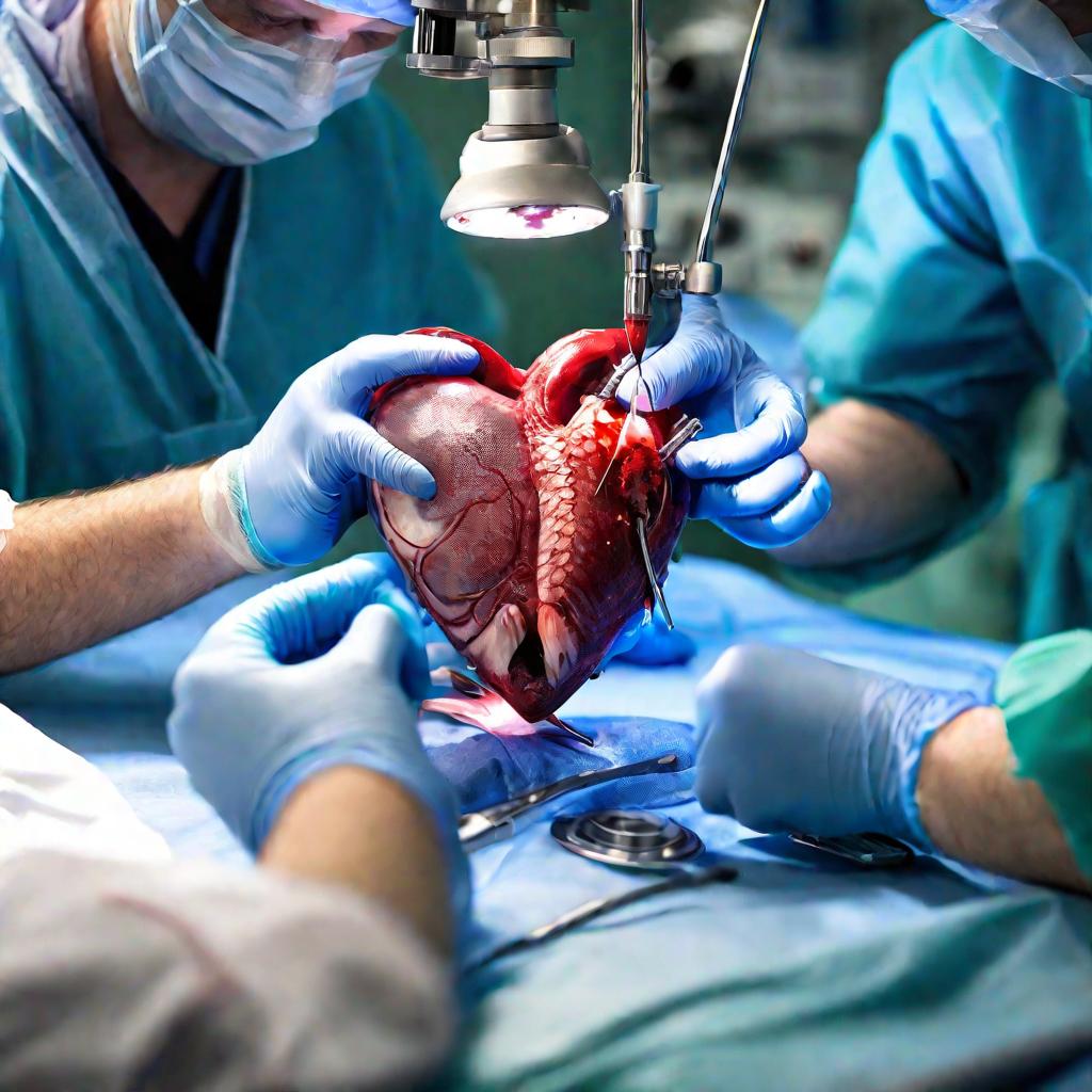 Сердце рыбы во время операции