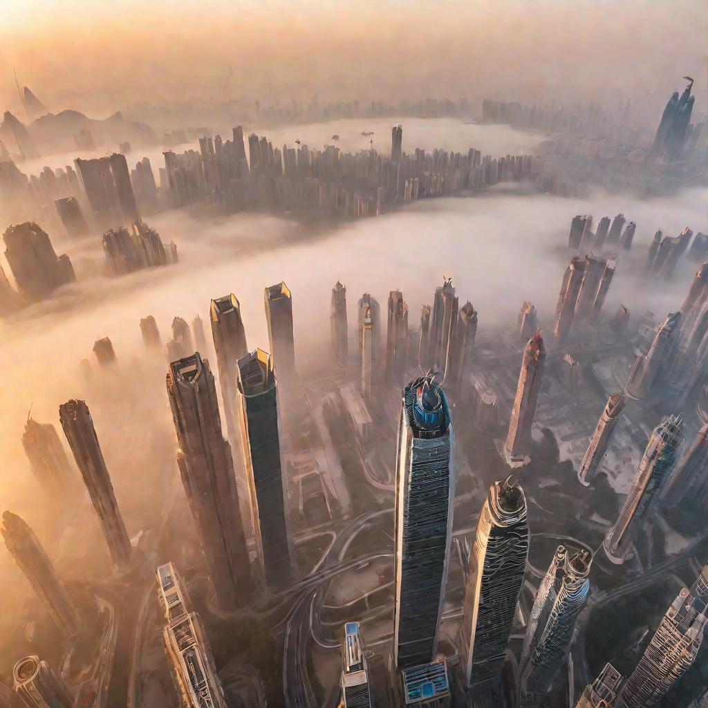 Панорамный рассветный вид большого китайского города