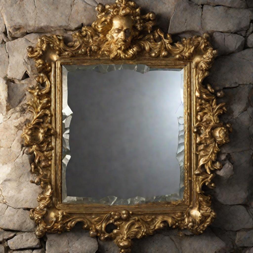 Старинное треснутое зеркало с золотой рамой