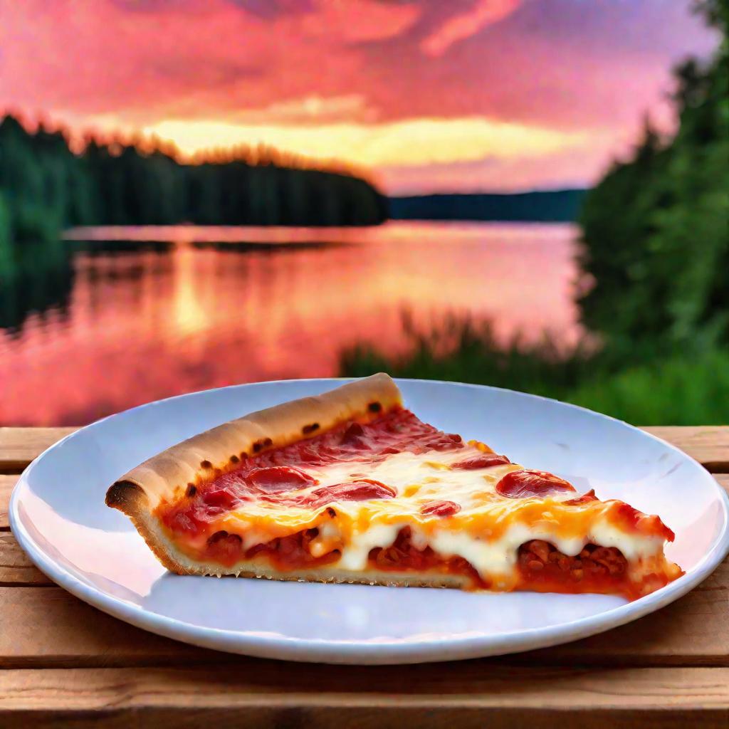 Сырный кусок пиццы на закате