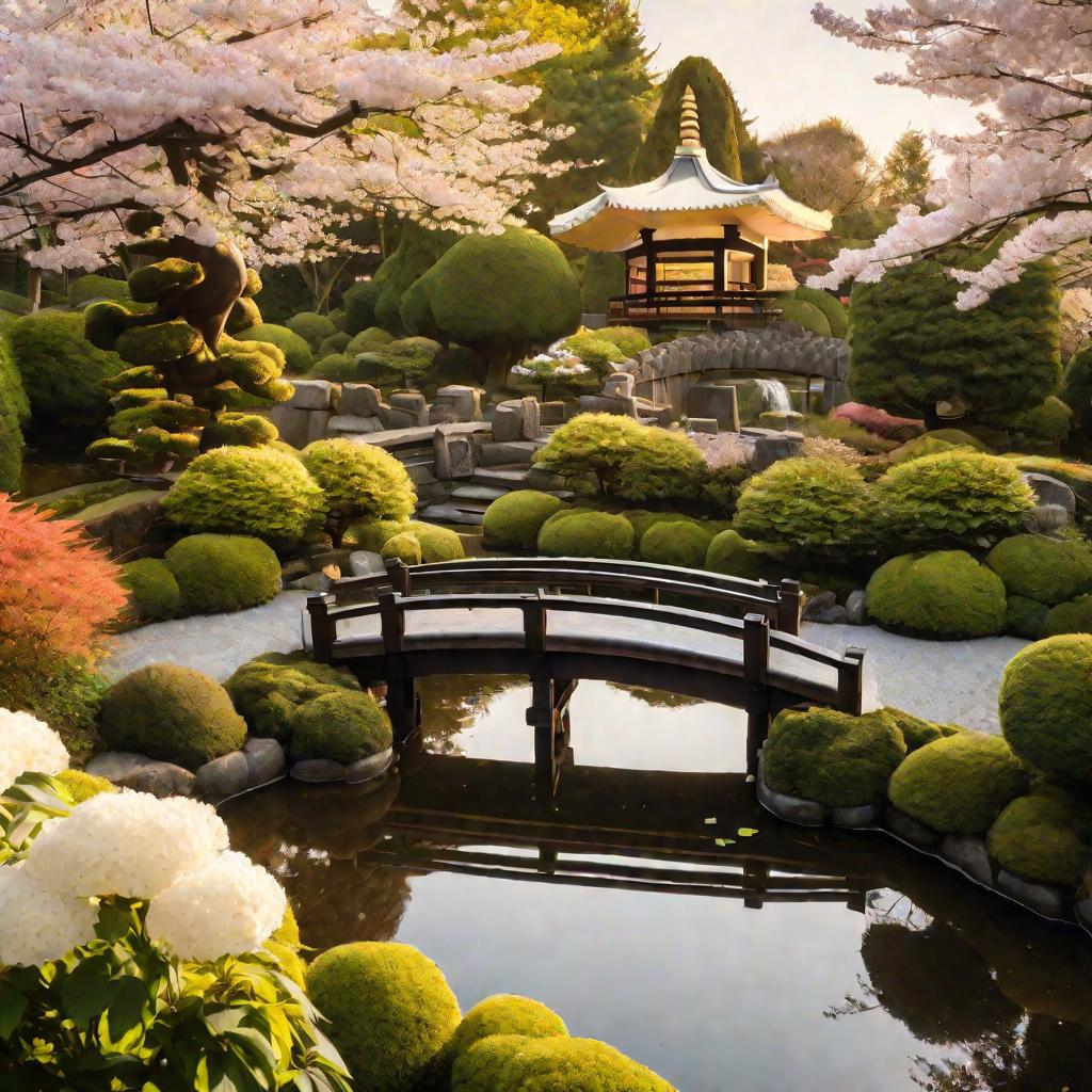 Японский сад с гортензией