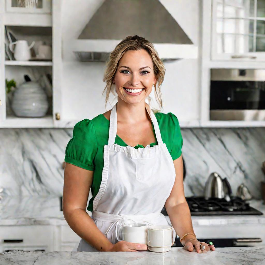 Портрет женщины с кружкой в руках на кухне