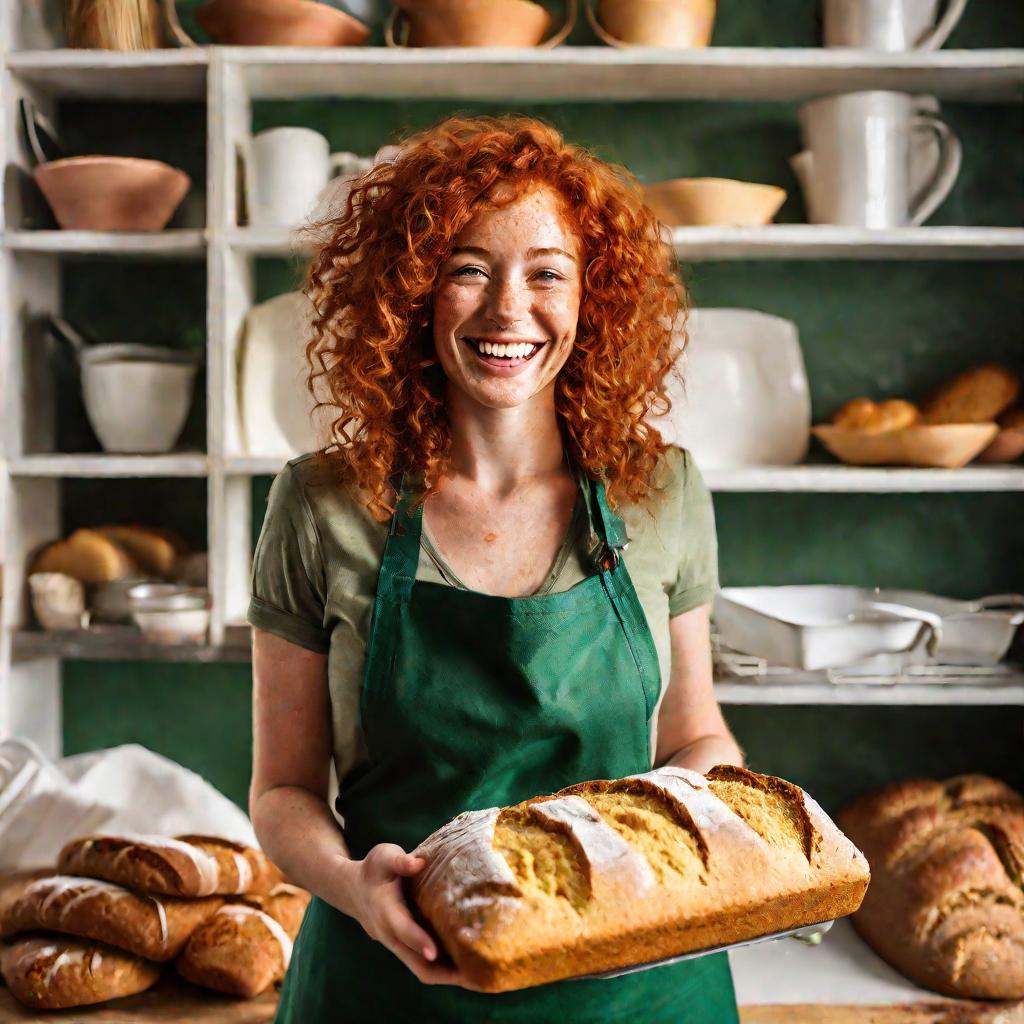Женщина с хлебом из печи