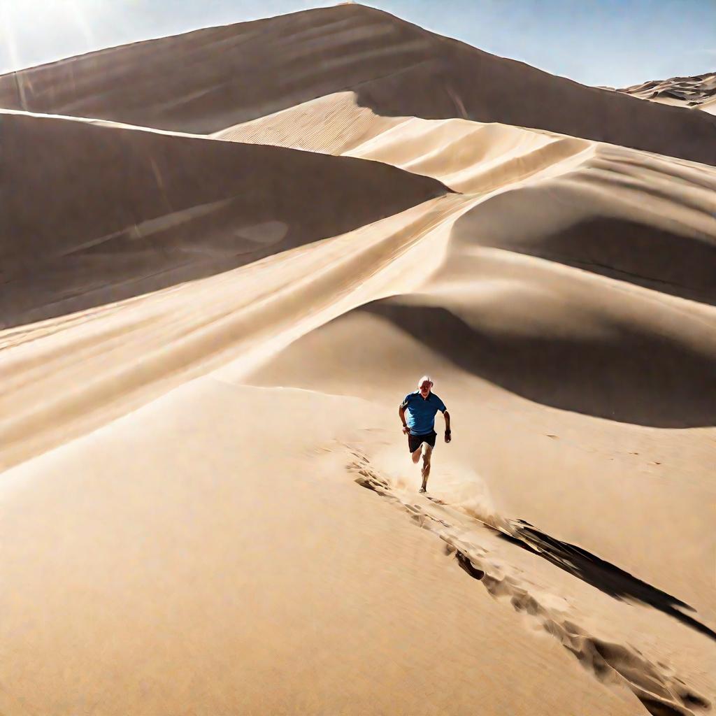 Мужчина бежит по песчаным дюнам