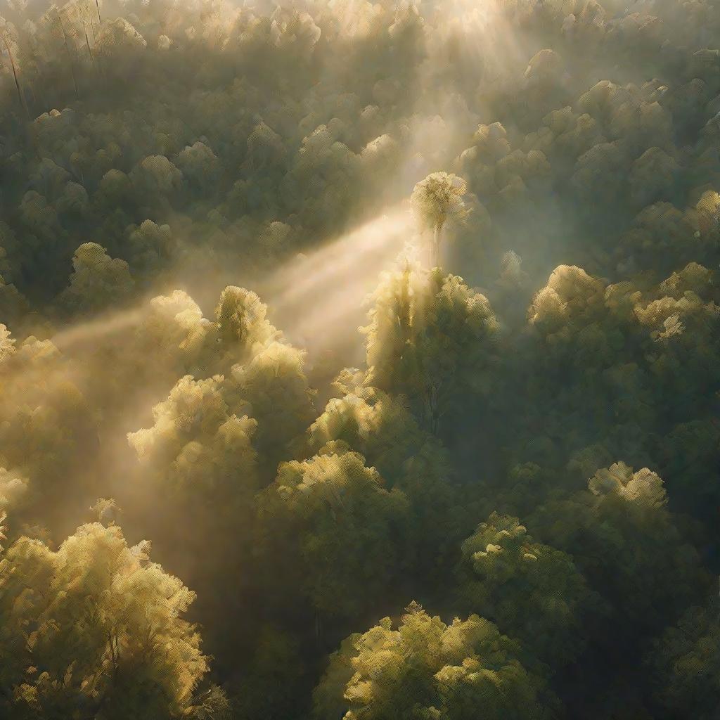 Волшебный лес с туманом и светящимся ручьем