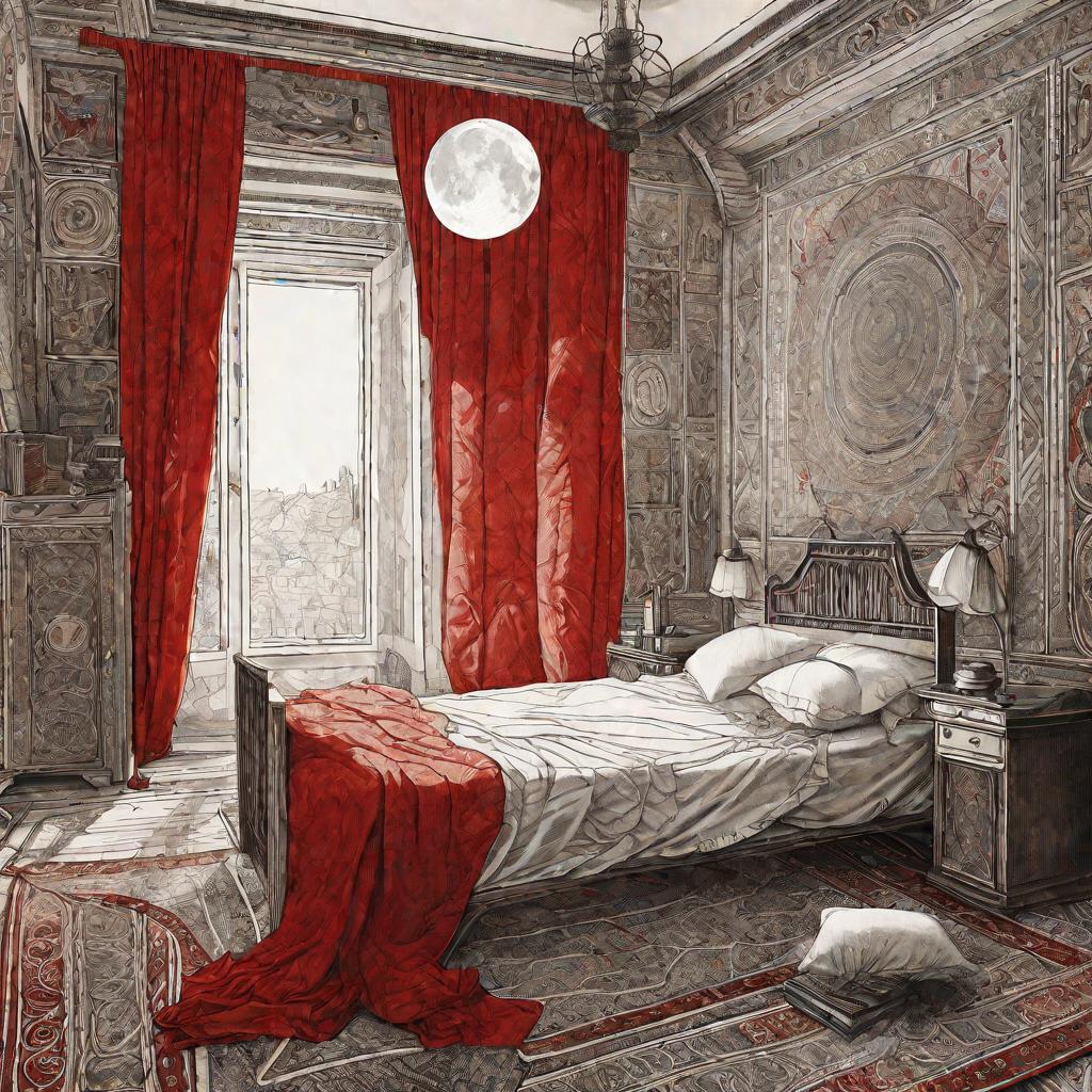 Сонник на кровати, символы луны на ткани