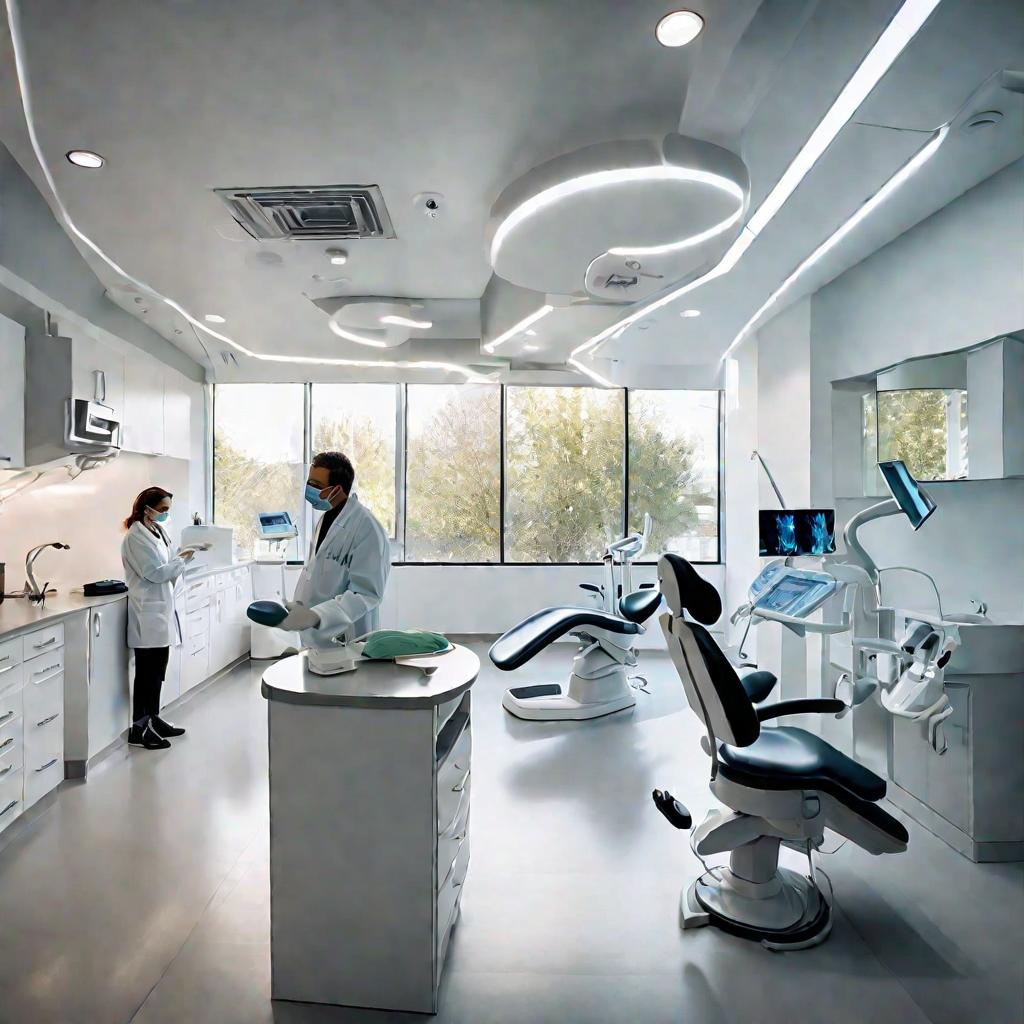 Стоматологическая клиника с пациентами в зале ожидания