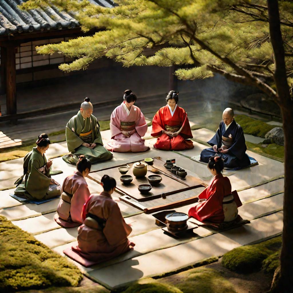 Вид сверху на японскую чайную церемонию