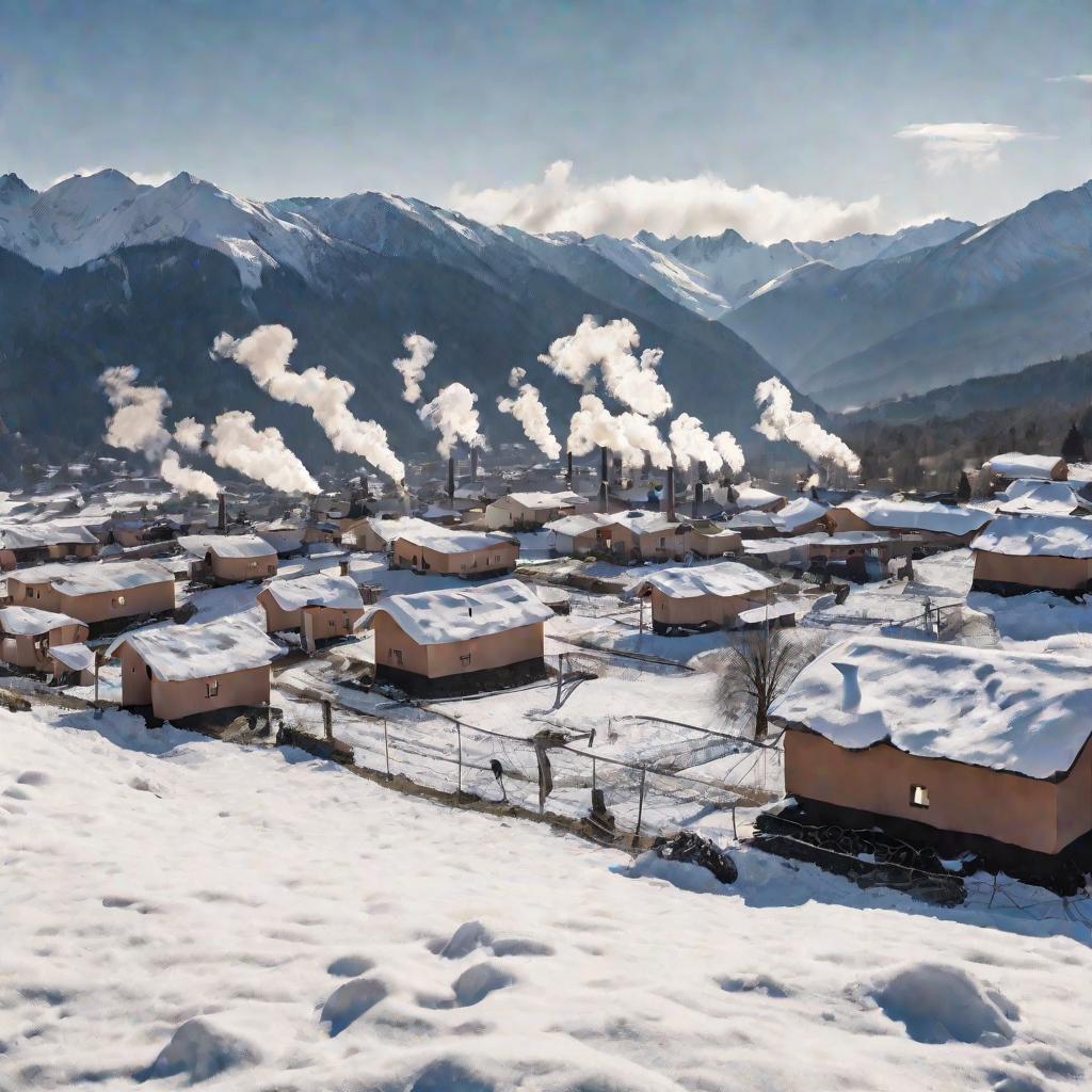 Деревня в горах зимой