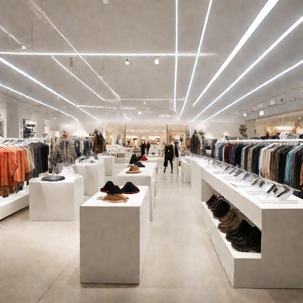 Светлый интерьер магазина одежды