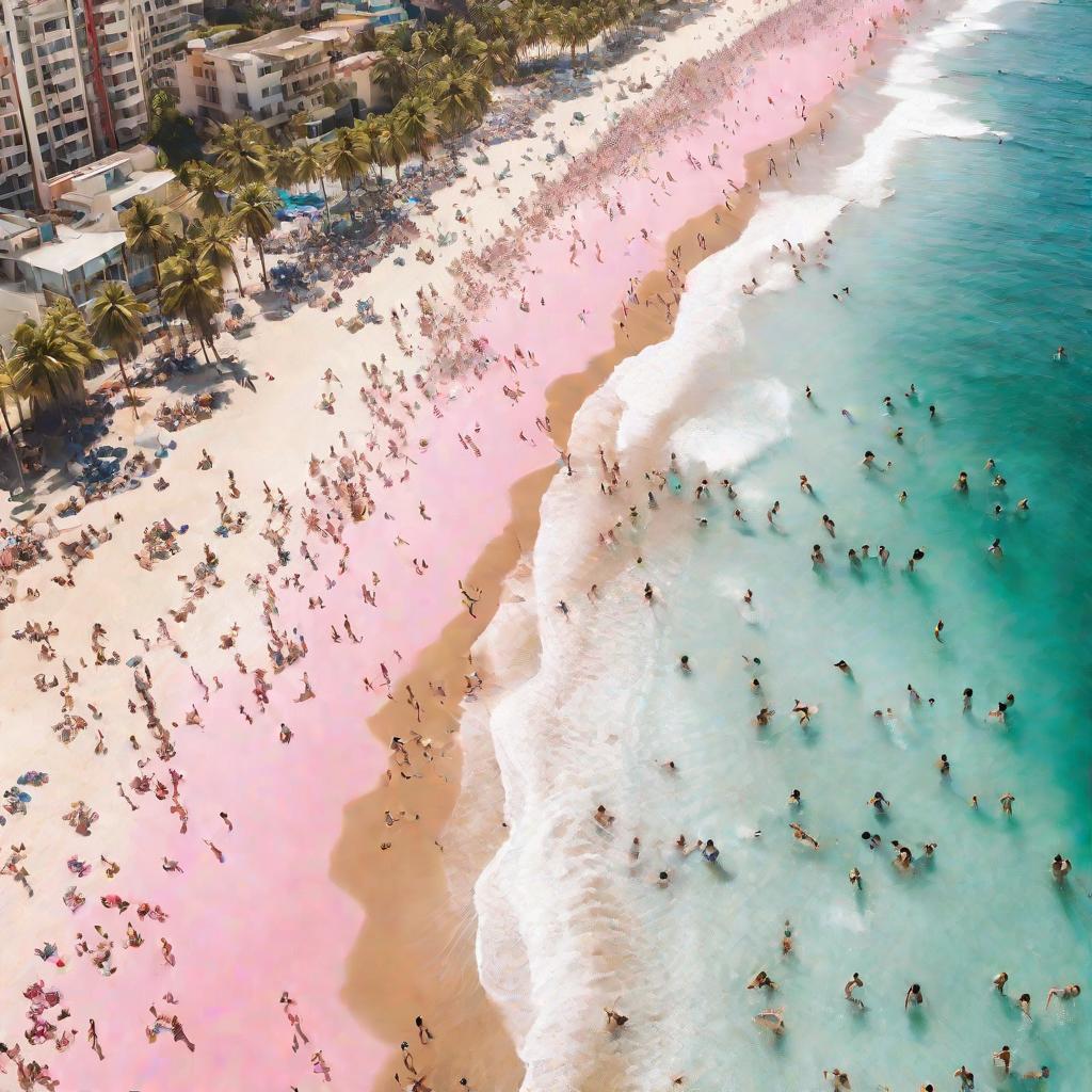 Девочка в розовом купальнике плавает в море