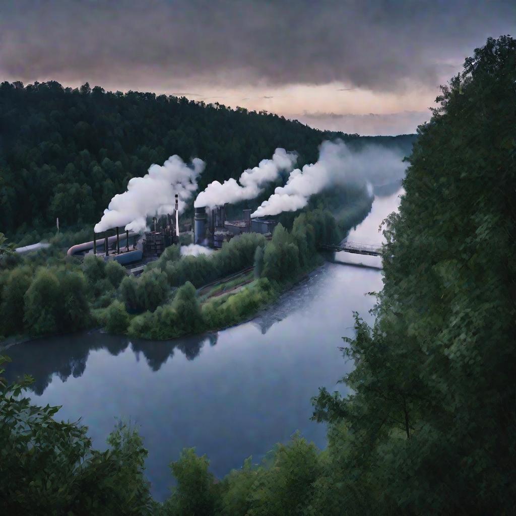 Завод загрязняет реку в лесу
