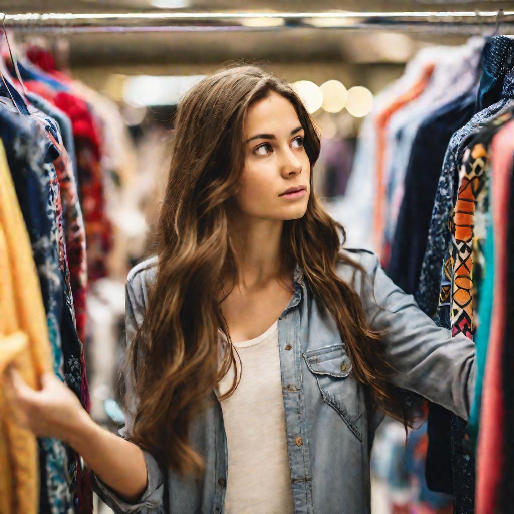 Девушка выбирает одежду в магазине