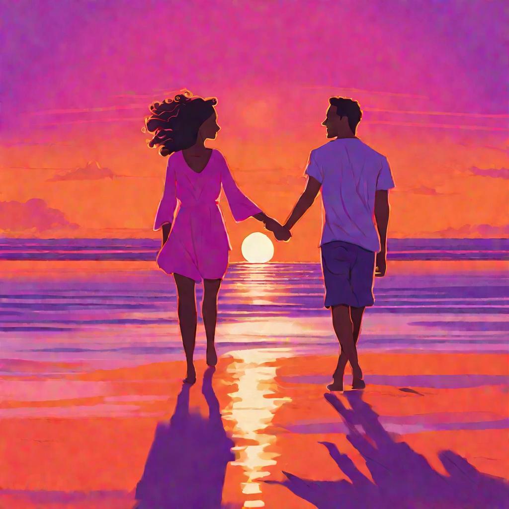 Парень с девушкой держатся за руки на пляже