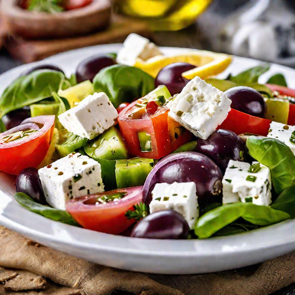 Аппетитный греческий салат в тарелке