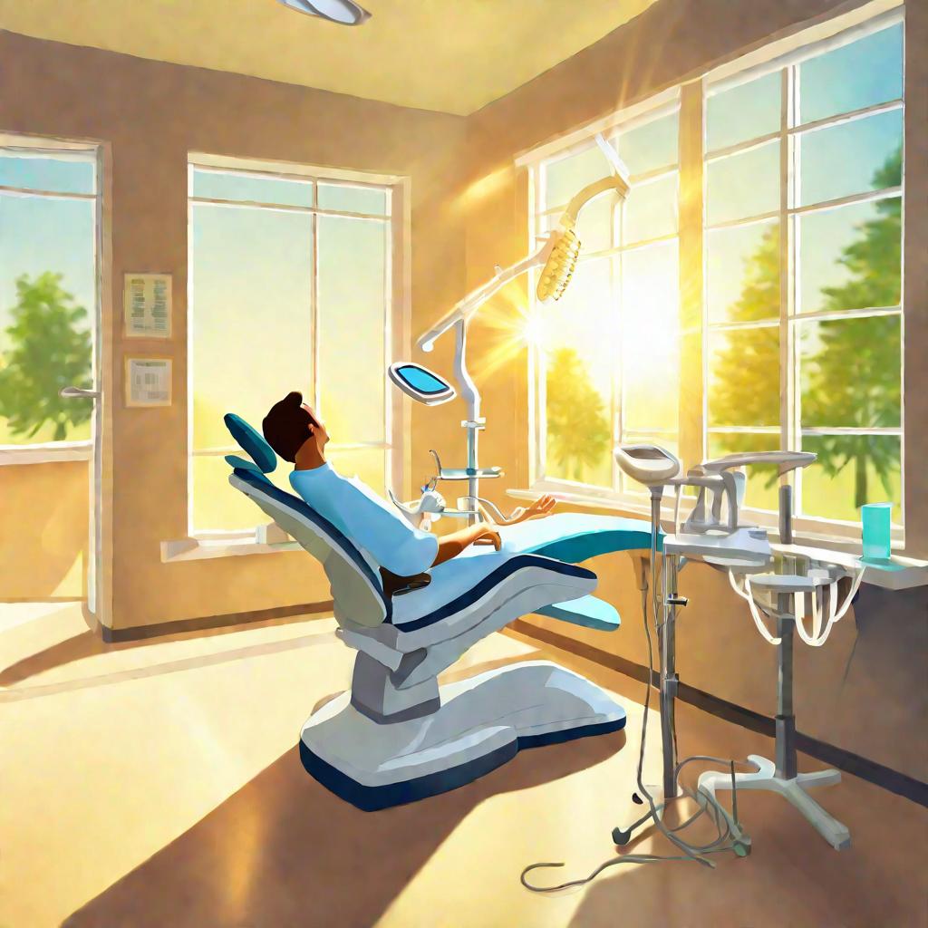 Стоматолог осматривает зуб мудрости пациента в своем светлом кабинете