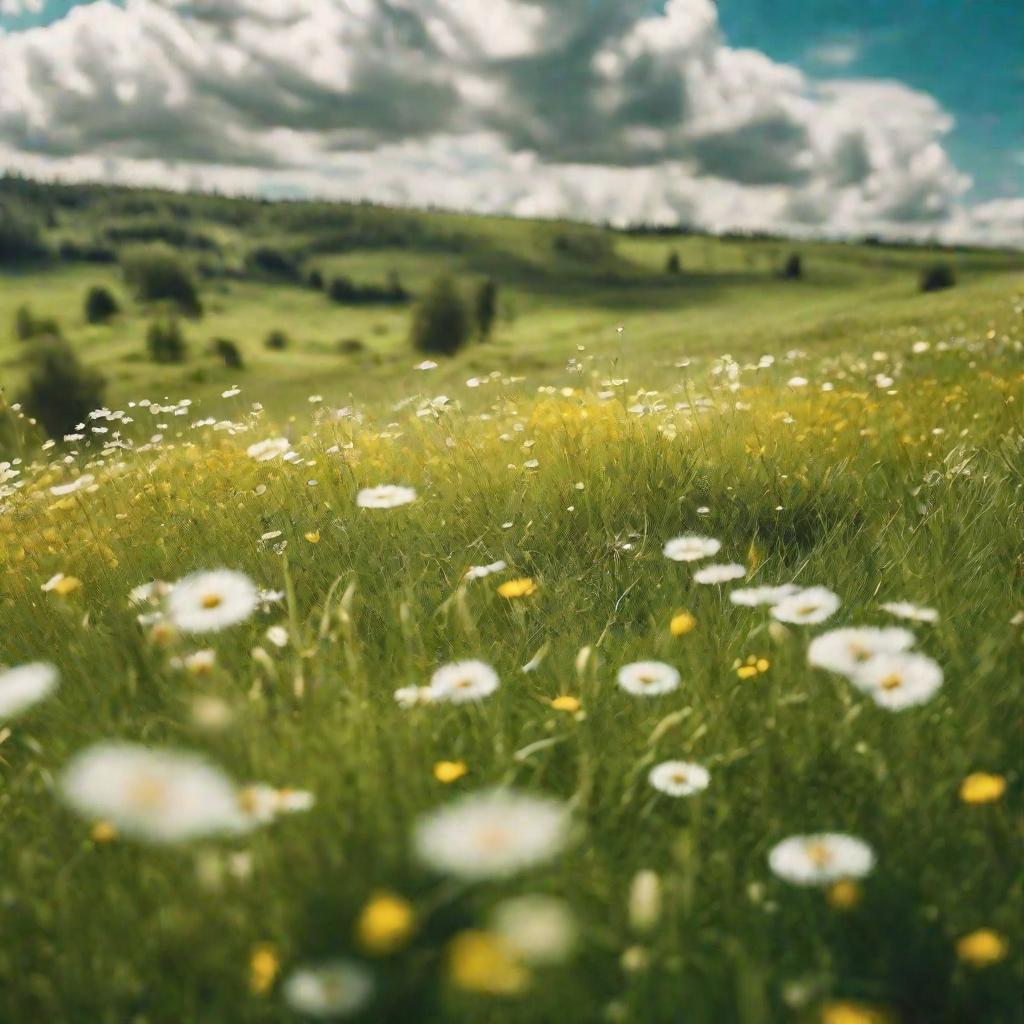 Пейзаж: луг с цветами летом