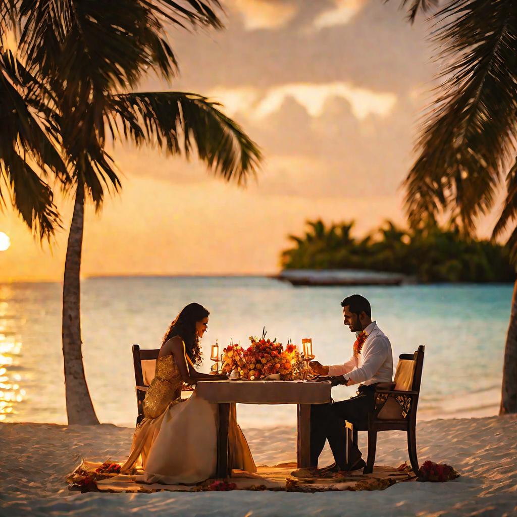 Романтический ужин на пляже на Мальдивах