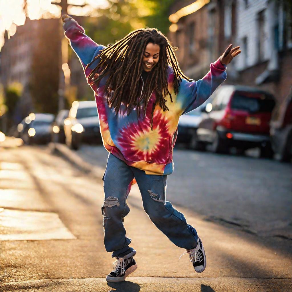 Девушка в хип-хоп стиле танцует на улице