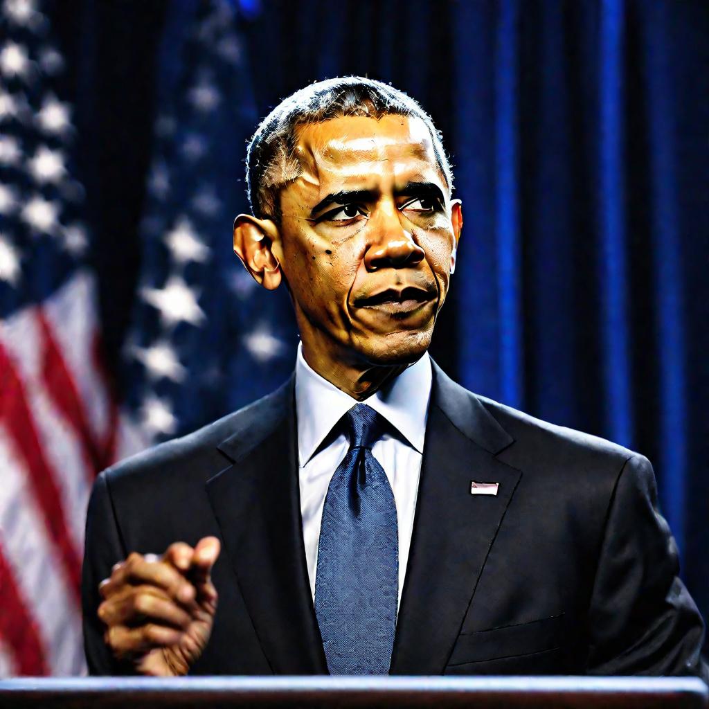 Портрет Обамы, говорящего с трибуны