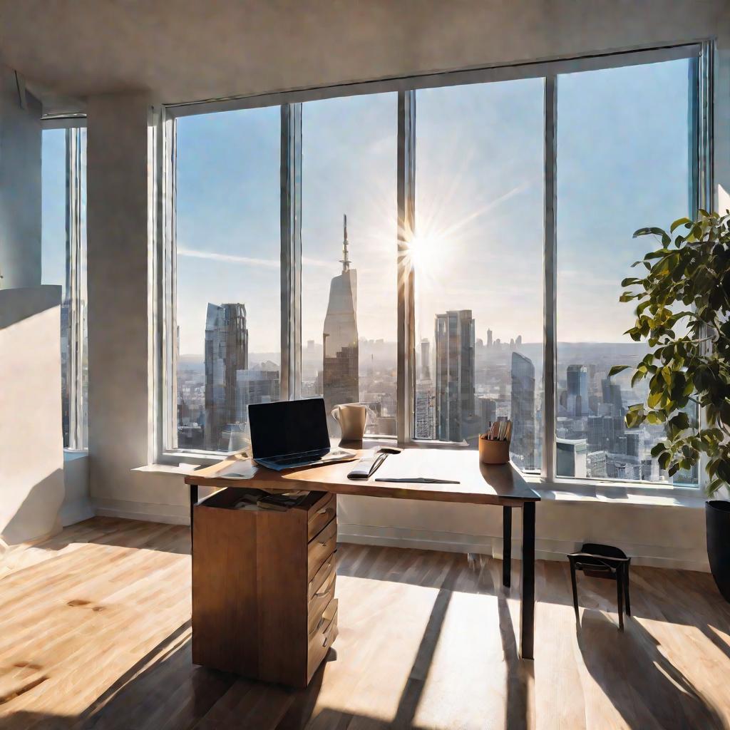 Офис с видом на небоскребы