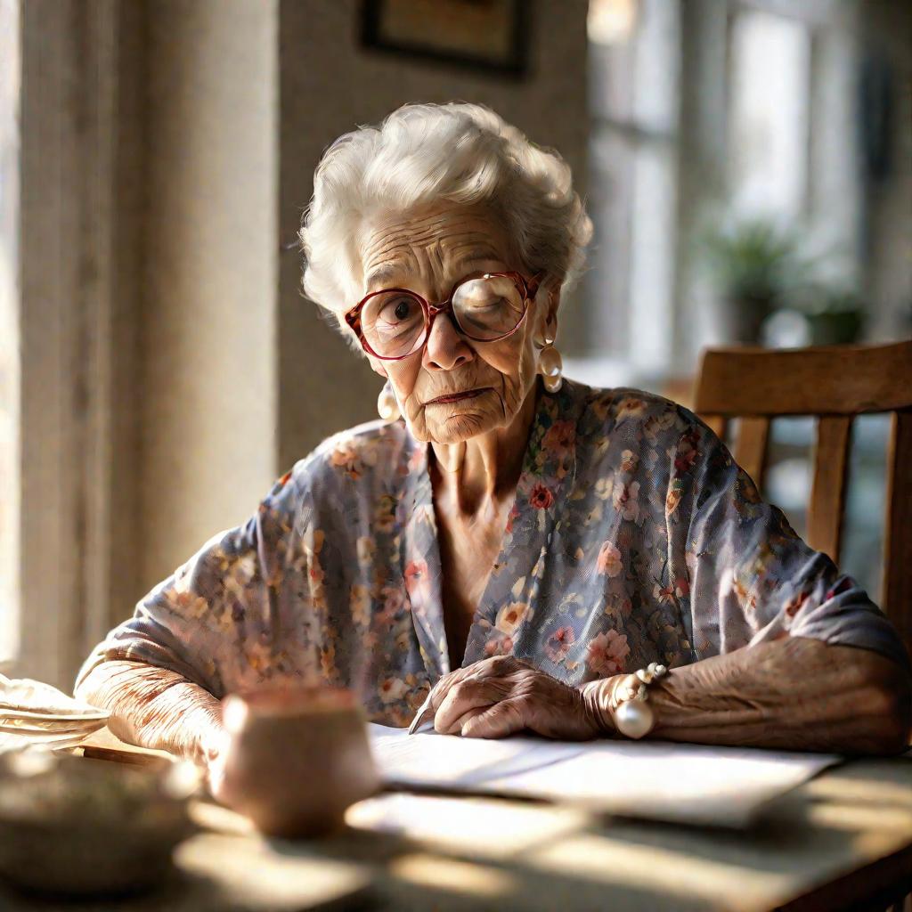 Портрет пожилой женщины, задумчиво читающей письмо