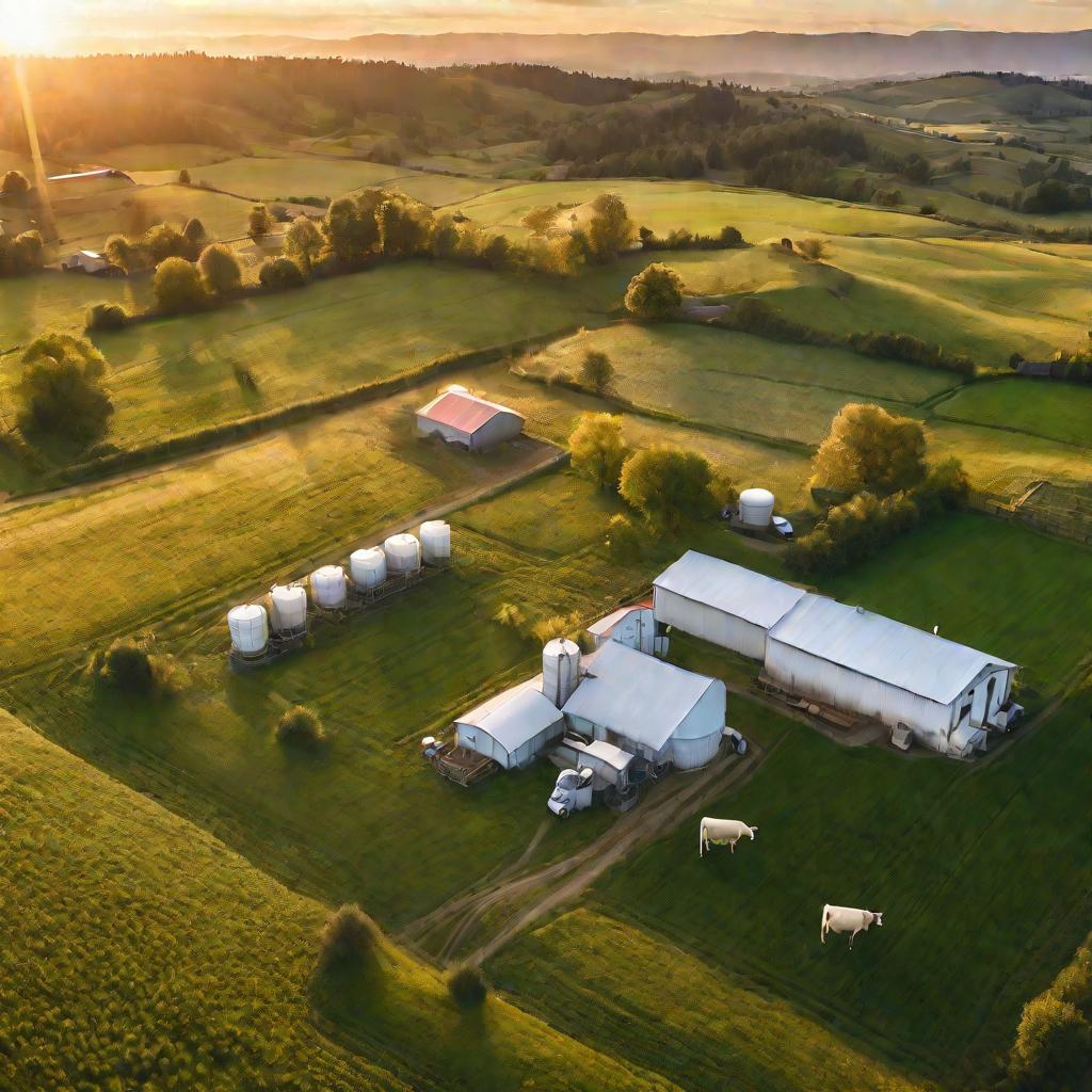Панорамный снимок эко-фермы по производству цельного молока