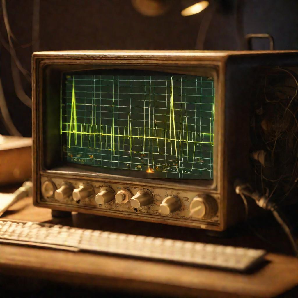 Осциллограф с радиосигналом в лаборатории
