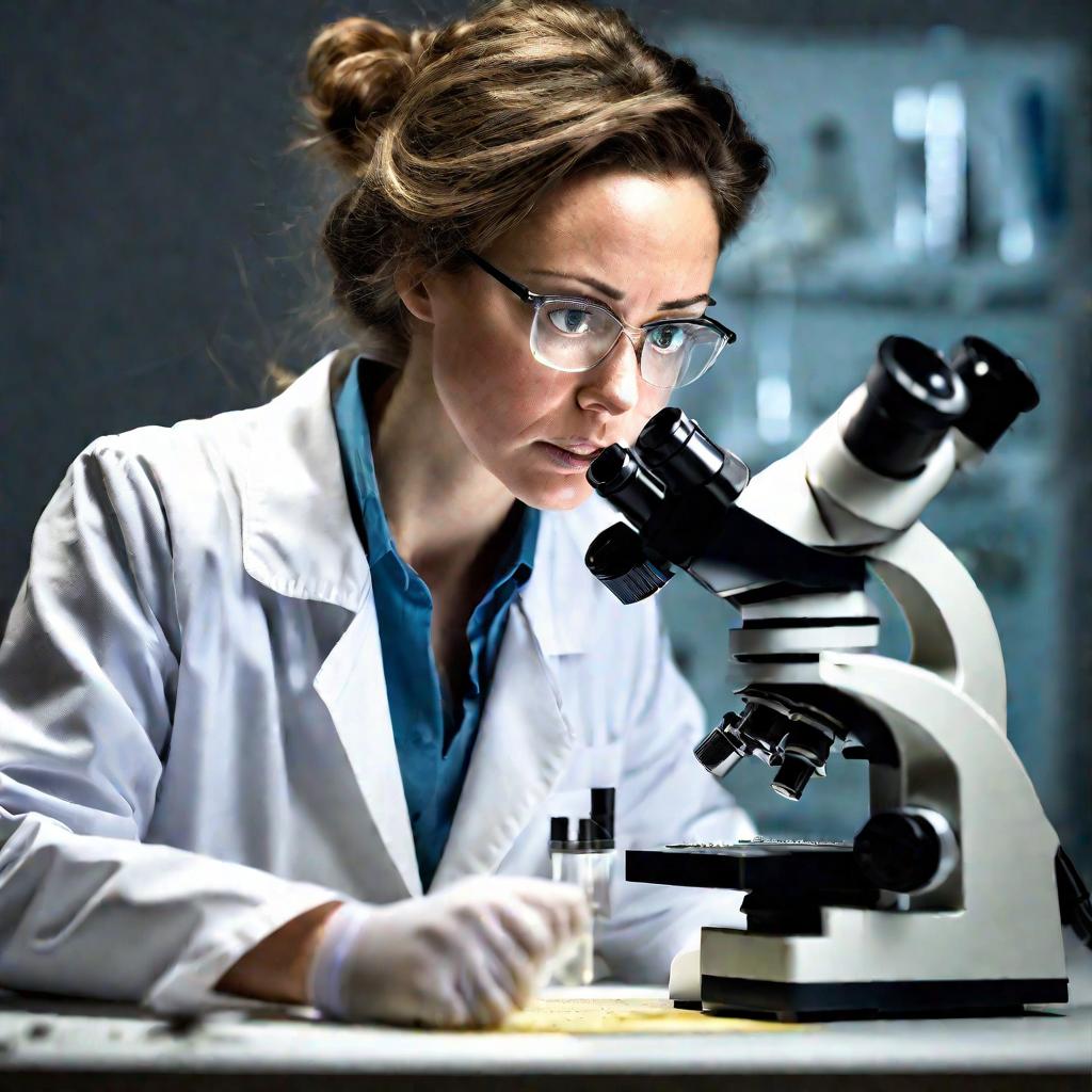 Ученый-женщина изучает образец почвы в лаборатории