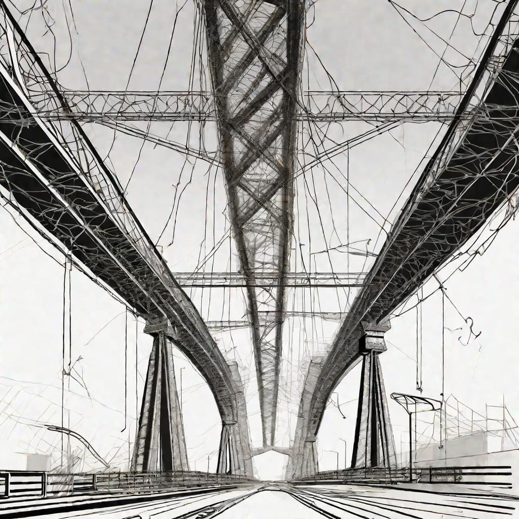 мост в стадии строительства с силовыми векторами