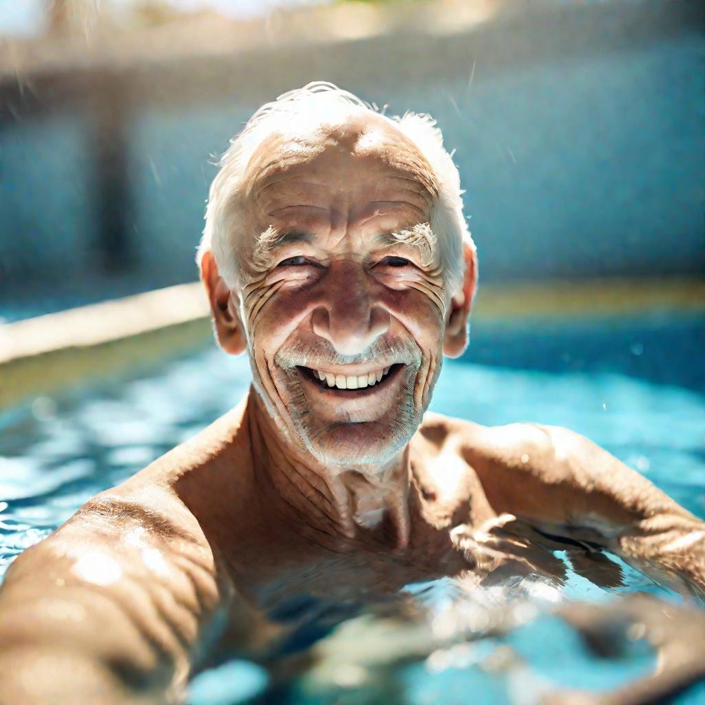 Пожилой мужчина плавает в бассейне