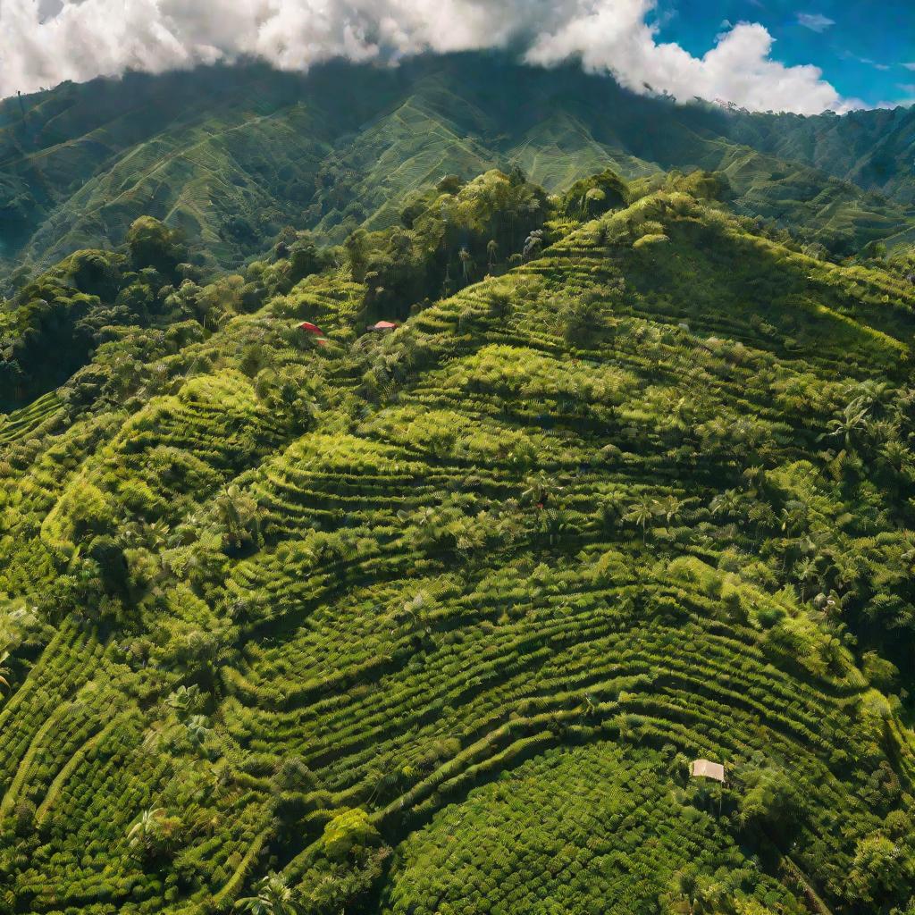 Террасы кофейной плантации на зеленых горах