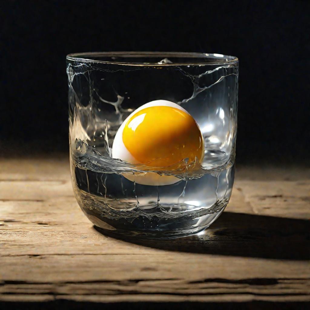 Яйцо с черными разводами в стакане воды при свече ночью