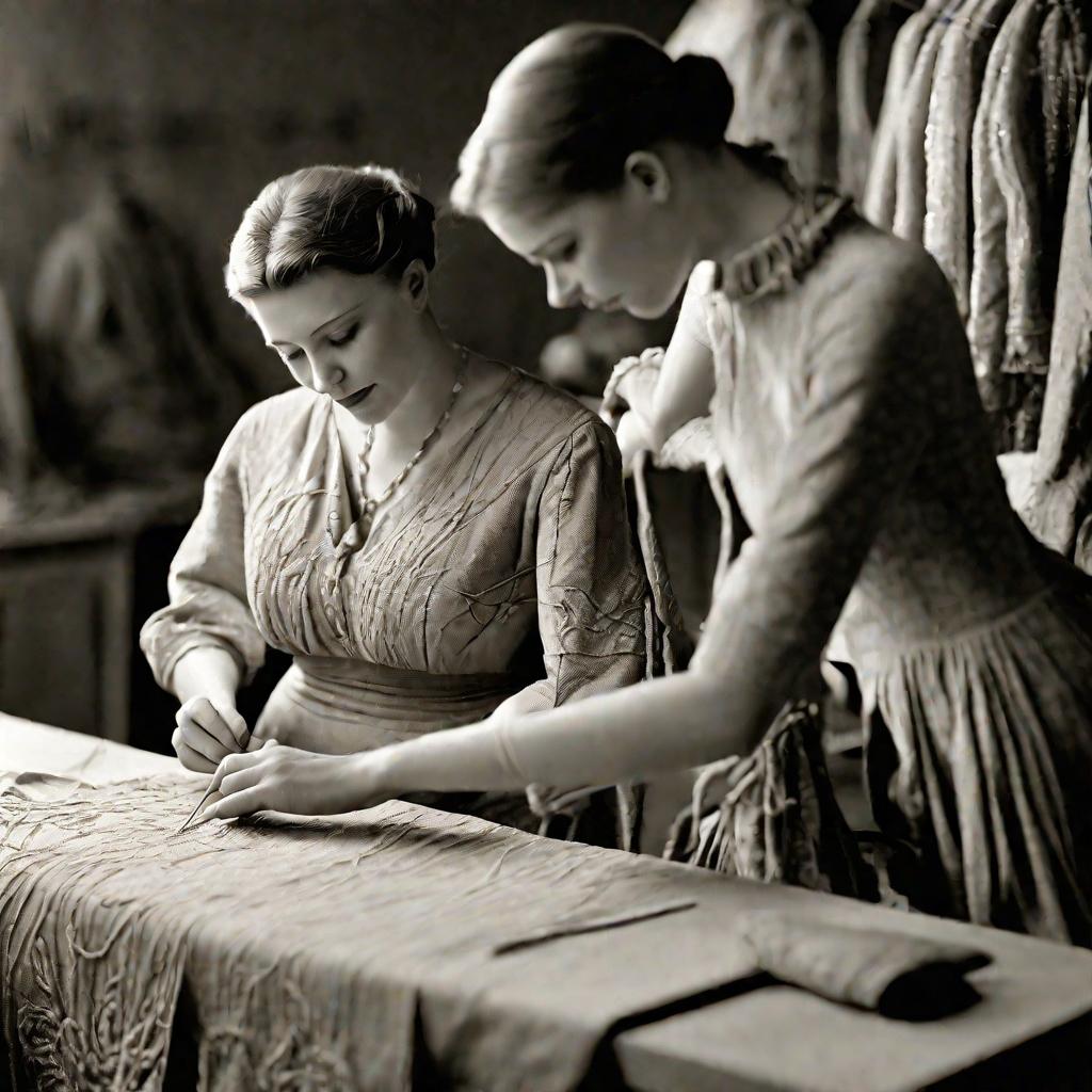 Женщина вышивает узор на ткани