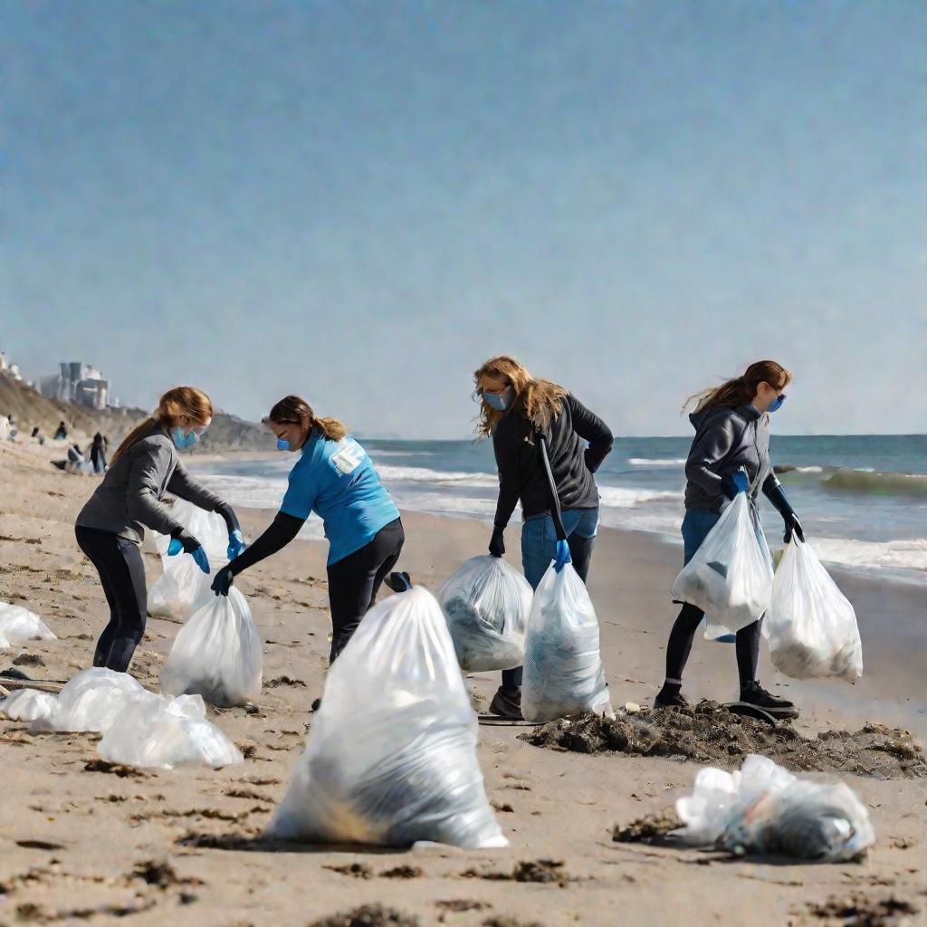 Добровольцы убирают мусор на пляже