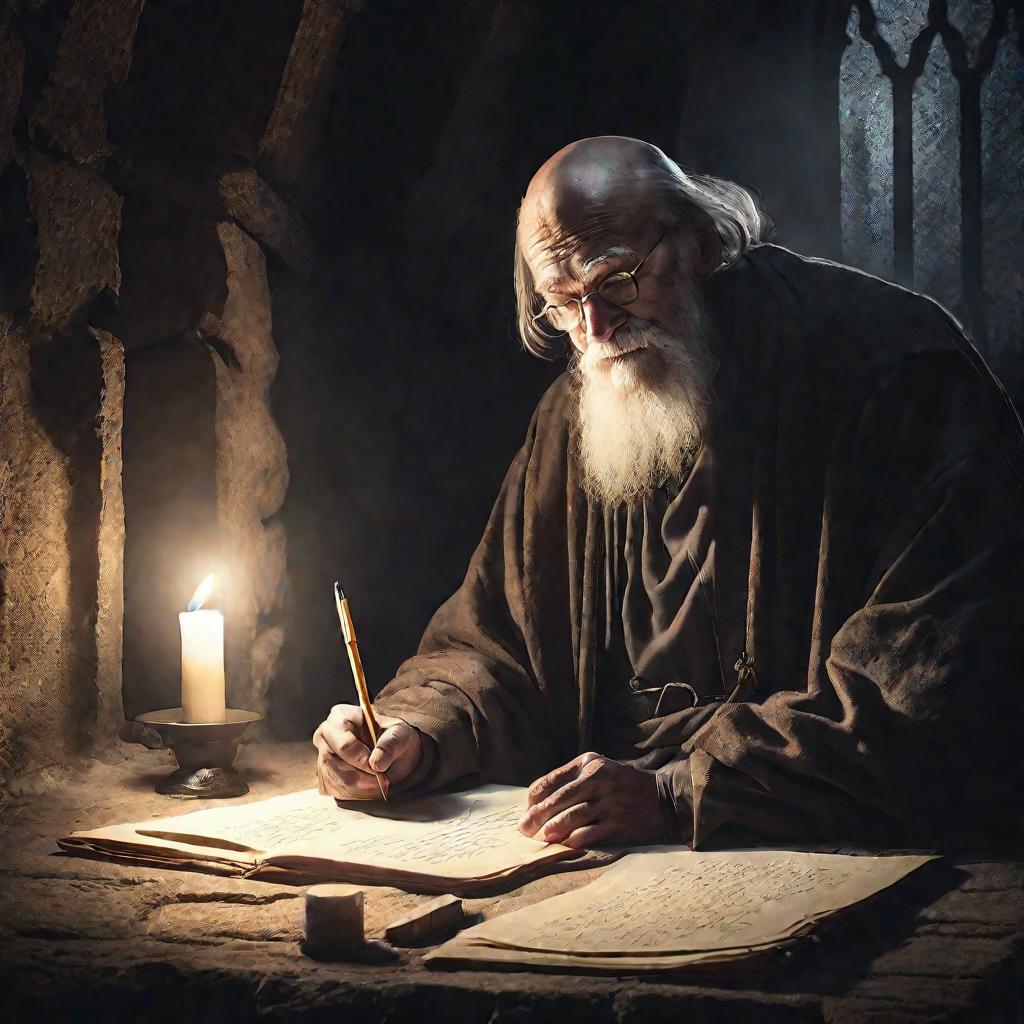 Философ пишет при свечах
