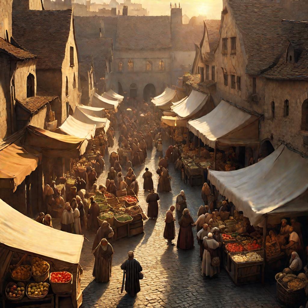 Оживленный рынок в средневековом городе