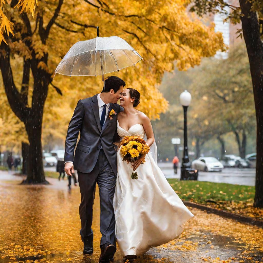 Невеста и жених под зонтом