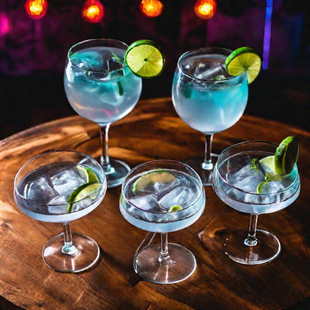 Три коктейля с джином в бокалах на столе