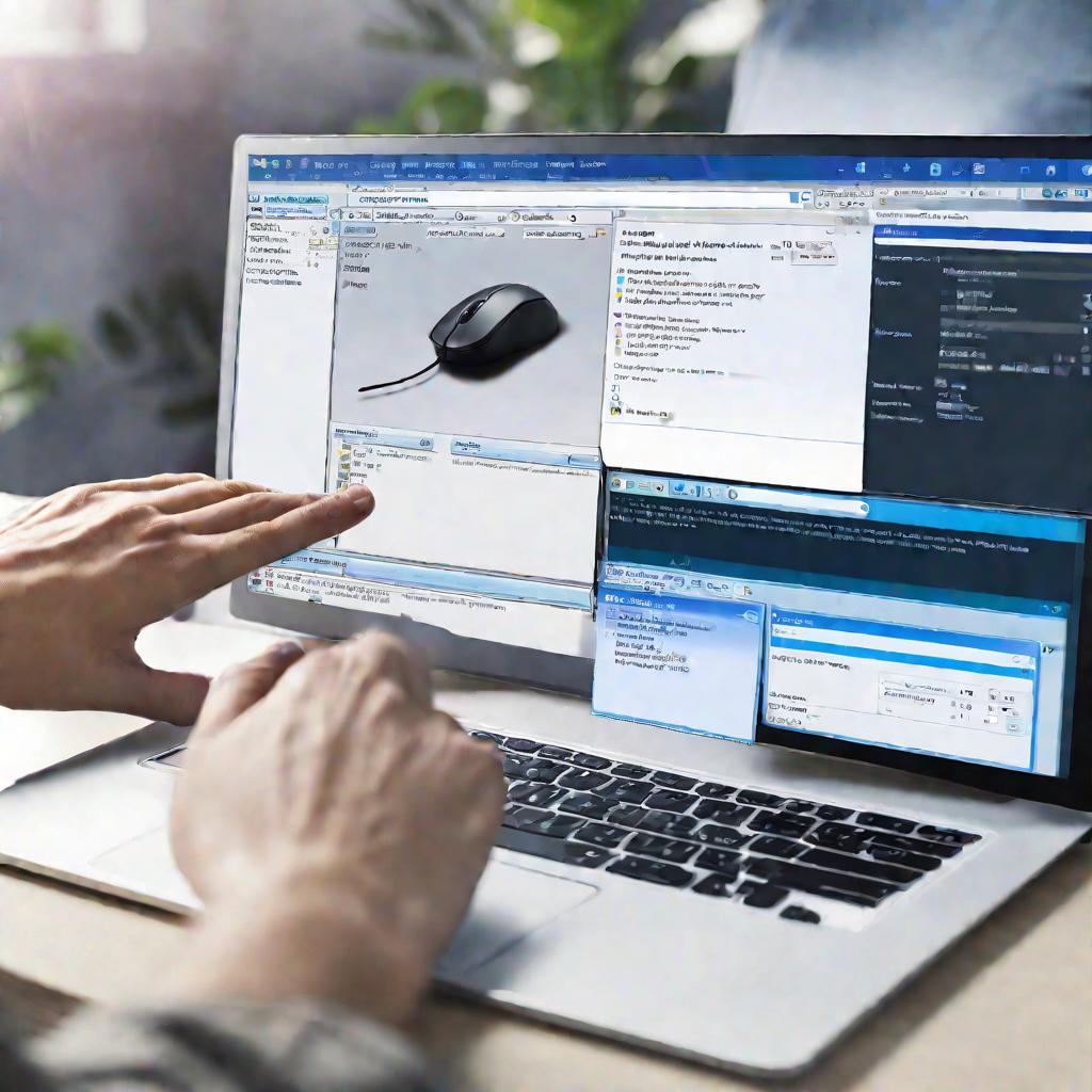 Крупным планом рука человека с компьютерной мышью. Палец нажимает левую кнопку мыши. На мониторе видно открытое окно свойств файла, в котором выделено поле с датой создания.