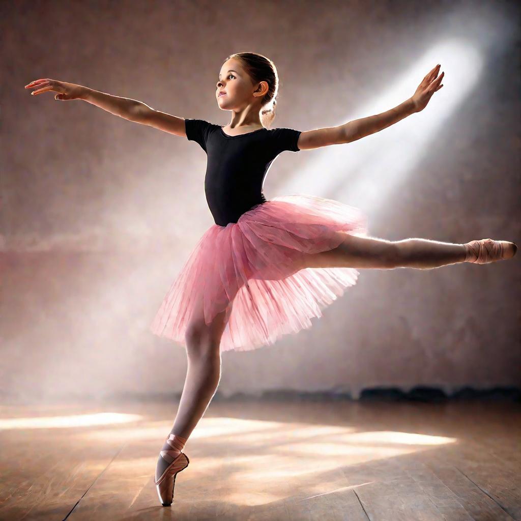 Девочка в балетной позе на репетиции танца