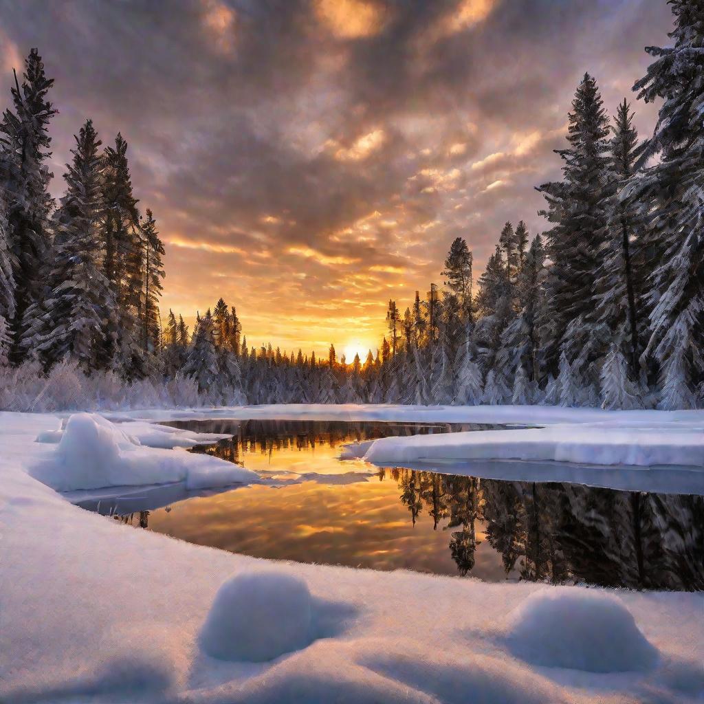 Зимний закат у озера