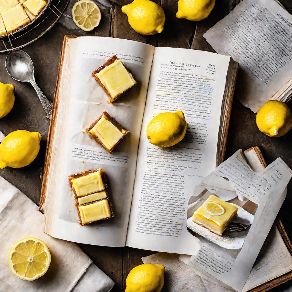 Рецепт лимонных десертов в открытой книге и фото готового блюда