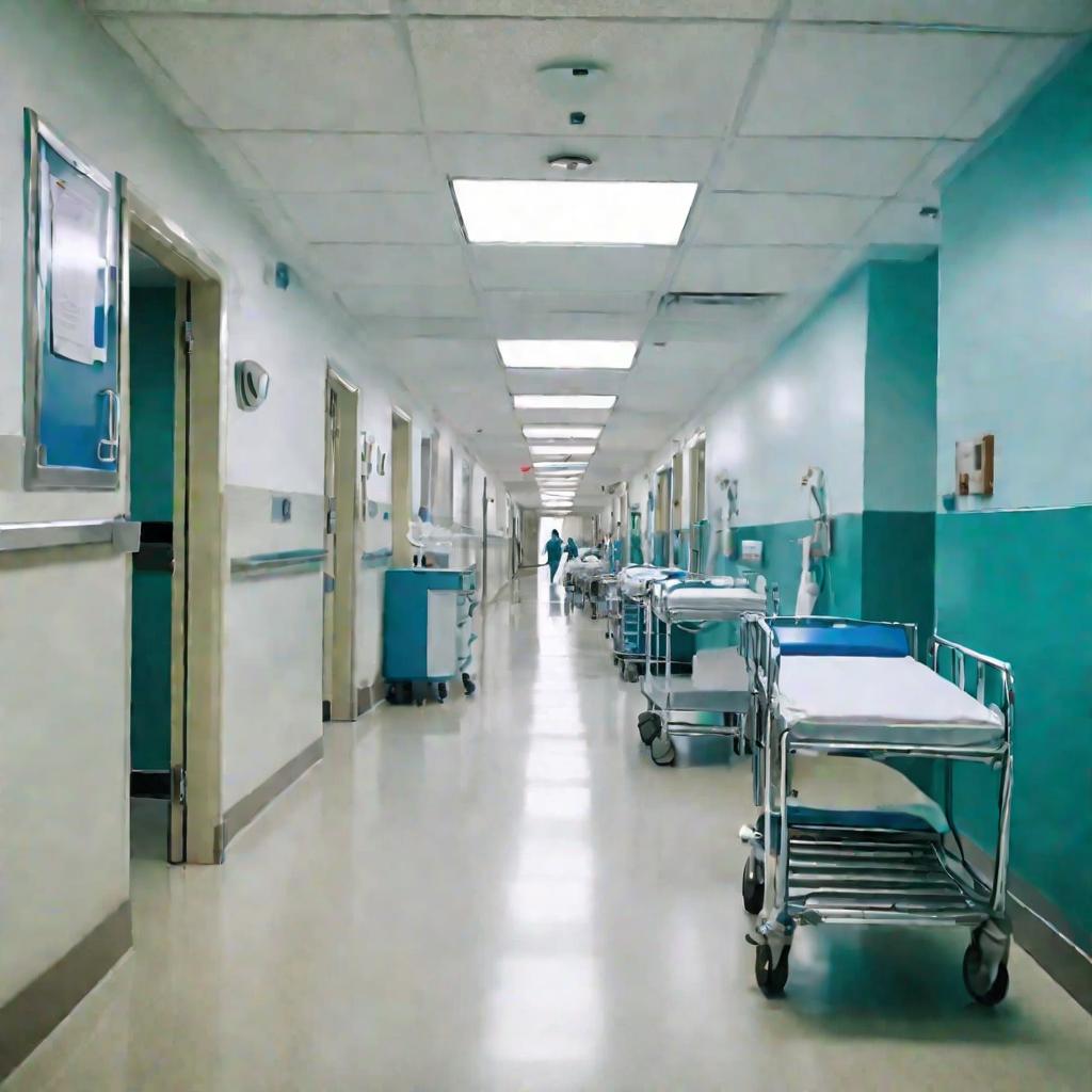 Вид сверху на оживленный больничный коридор