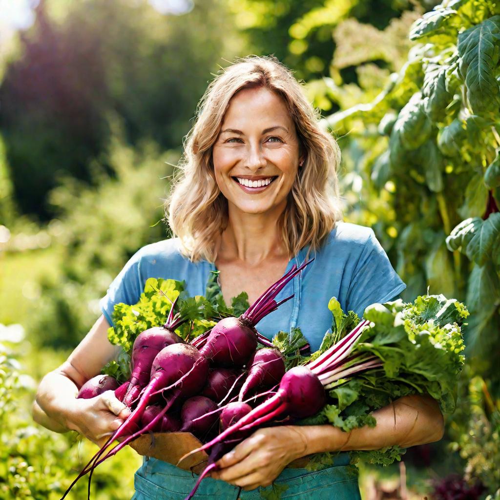 Женщина с урожаем моркови и свеклы