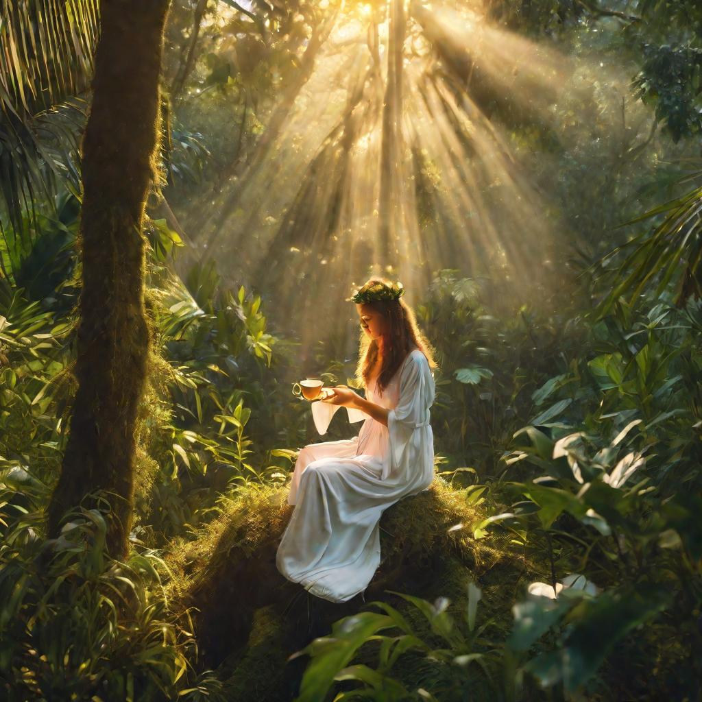 Женщина варит чай из кошачьего когтя в тропическом лесу