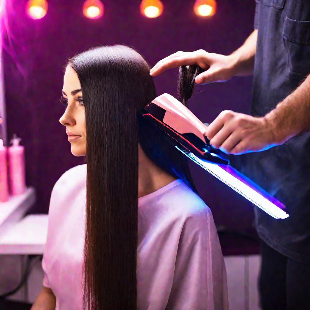 Выпрямление волос с помощью утюжка в салоне красоты